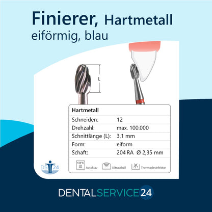 Hartmetall Finierer/Fräser -eiförmig- Schaft: 204 RA