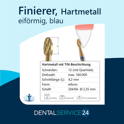 Hartmetall Finierer/Fräser mit TiN Beschichtung -eiförmig- Schaft: 204 RA