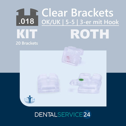 Clear Brackets | MBT / ROTH | 3er und 3- 5 mit Hook | .018 .022 | 1 Kit = 20 Brackets