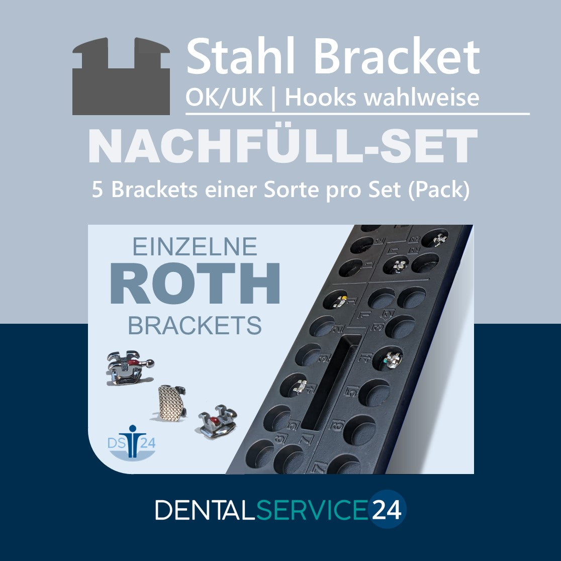Nachfüll-Set einer Sorte Stahl-Brackets | ROTH | .018 .022 - OK/UK | 5 Stück/Pack