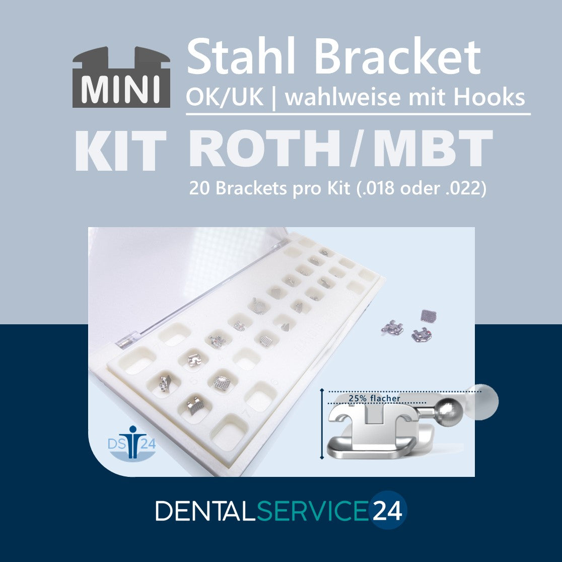 Metallbrackets mini NICKELFREI | MBT / ROTH | 3er und 3- 5 mit Hook | .018 .022 | 1 Kit = 20 Brackets