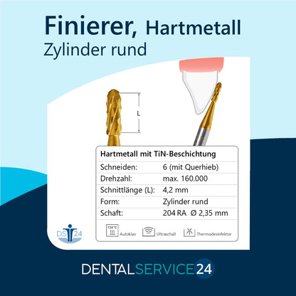 Hartmetall Finierer/Fräser mit TiN Beschichtung -Zylinder- Schaft: 204 RA