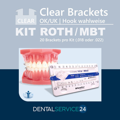 Clear Brackets | MBT / ROTH | 3er und 3- 5 mit Hook | .018 .022 | 1 Kit = 20 Brackets