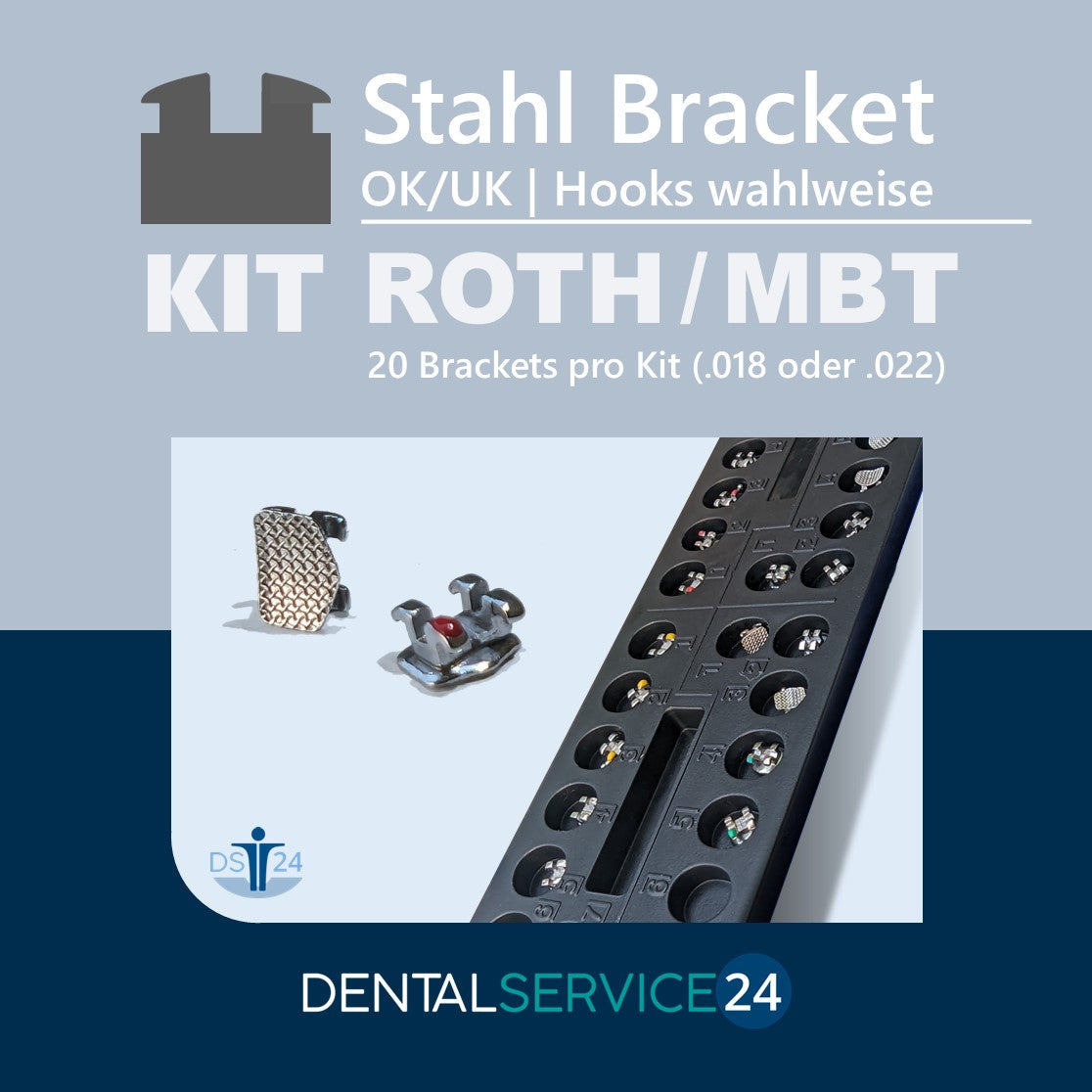 Stahl-Bracket System | MBT / ROTH  | 5-5 OK/UK | ohne/mit Hook | .018  .022 | 1 Kit = 20 Brackets